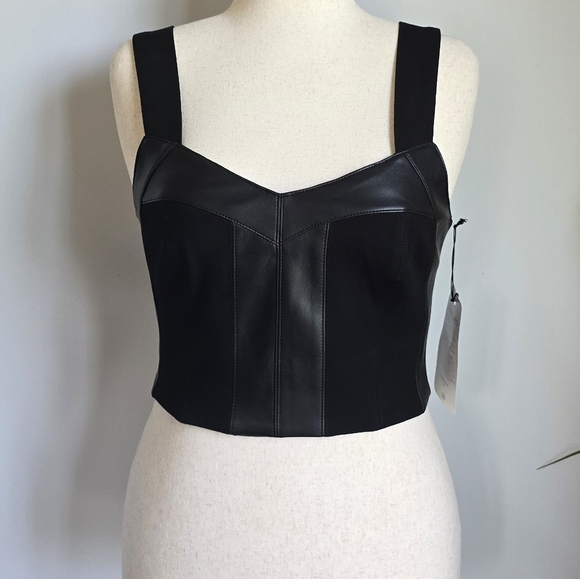 CAbi, New, Jet Black Bralette Faux Leather Ponte Knit Stretch Top Size Medium - Picture 12 of 12